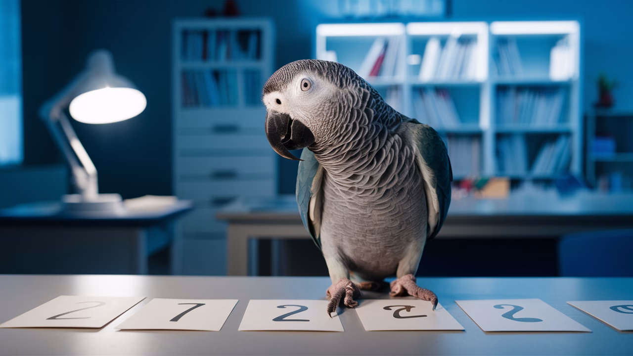 Parrot explores numerical cues Parrot studying numbers
