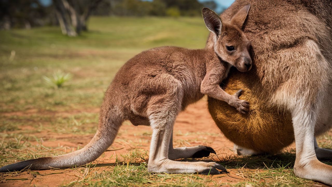 Baby kangaroo development inside pouch Newborn baby kangaroo in pouch