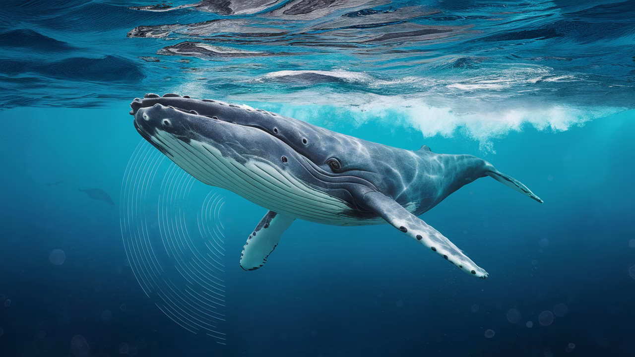 Blue whale vocalizing underwater Blue whale calling