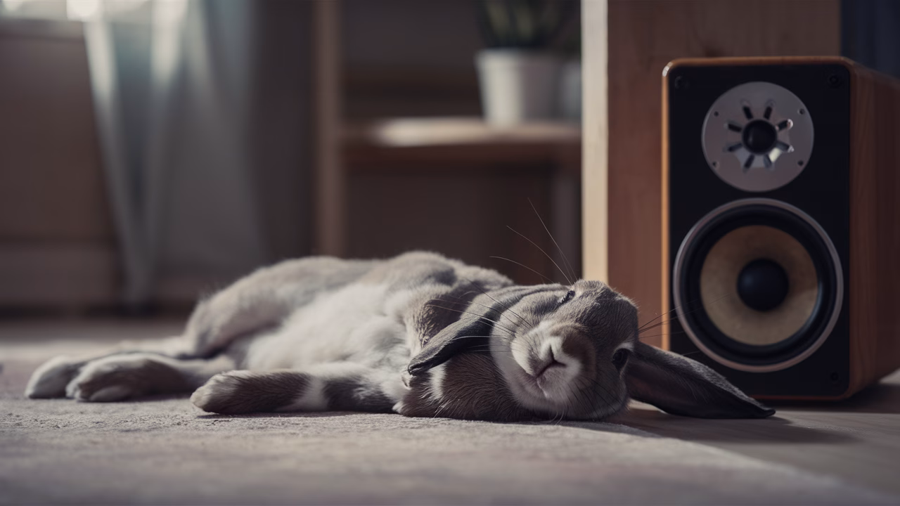 Rabbit enjoying music peacefully Rabbit listening to calming music