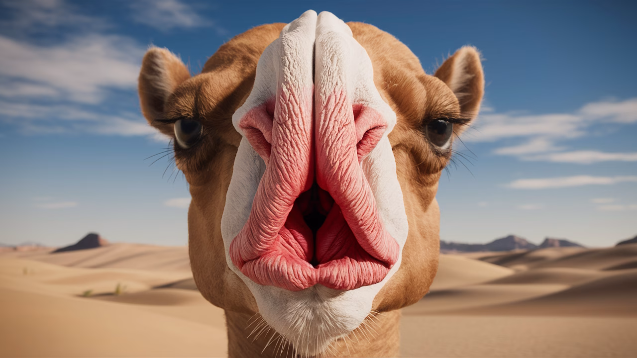 Close-up anatomical illustration of camel nostrils Camel nostril structure close-up
