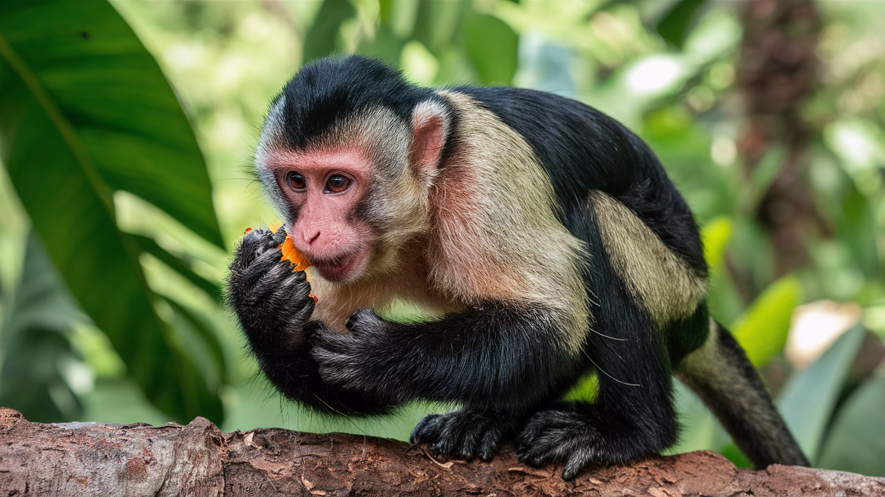 Capuchin monkey applying millipede Capuchin monkey applying millipede