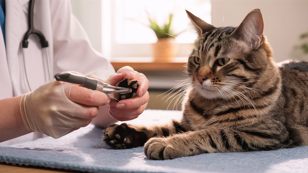 Trimming cat claws safely Vet trimming a calm cat's claws