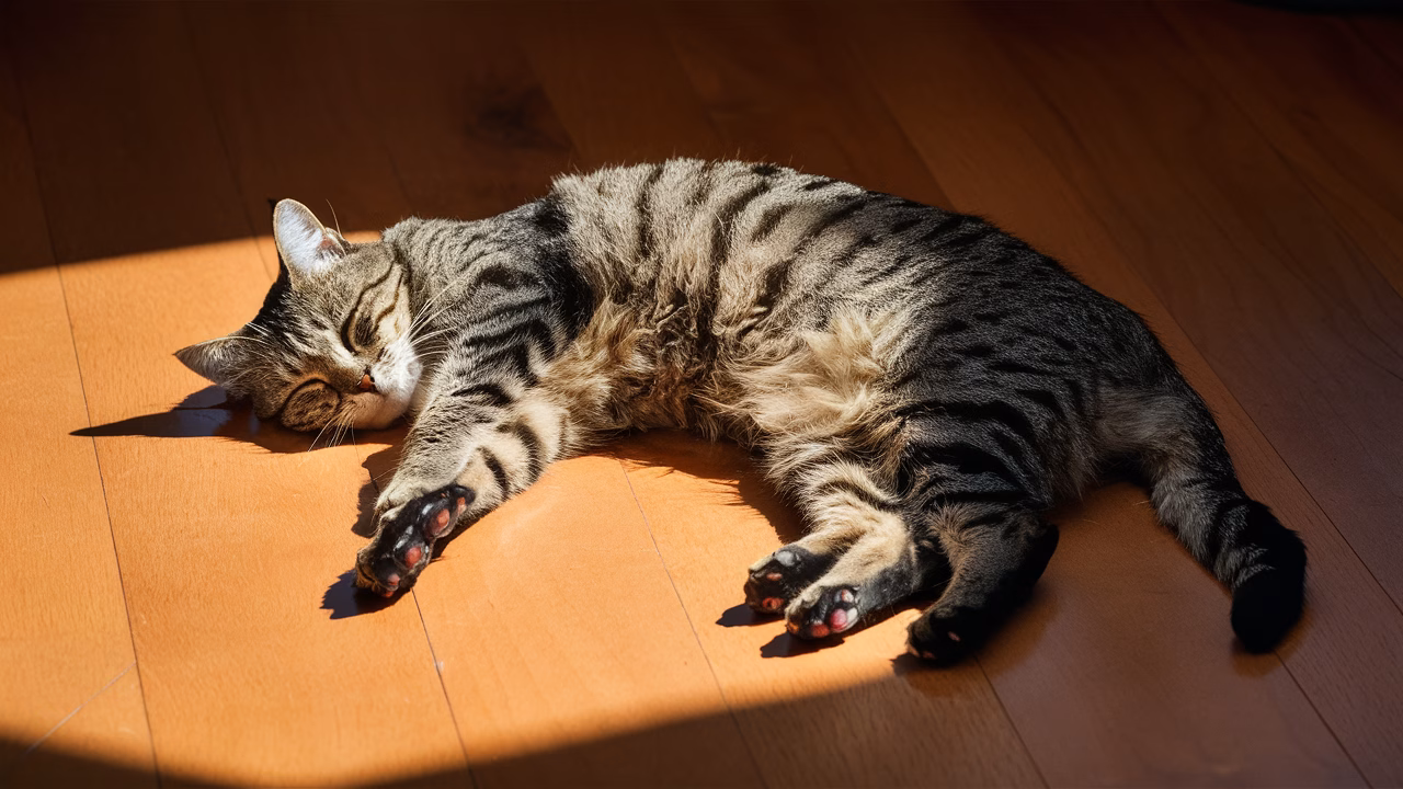 Cat in starfish sleeping position Cat sprawled starfish sleep