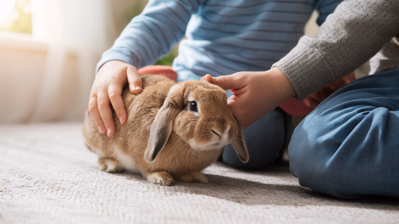 Safe rabbit care for children child petting a rabbit under supervision