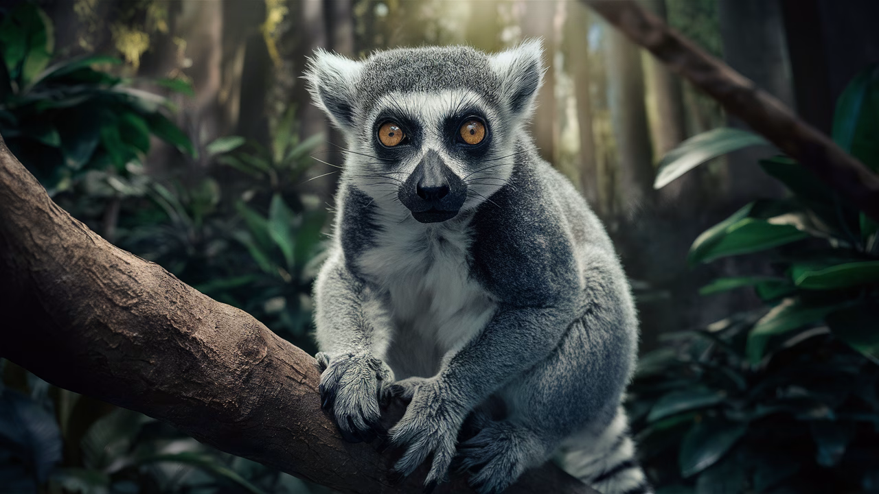 Lemur looking suspiciously puzzled on branch confused lemur on tree