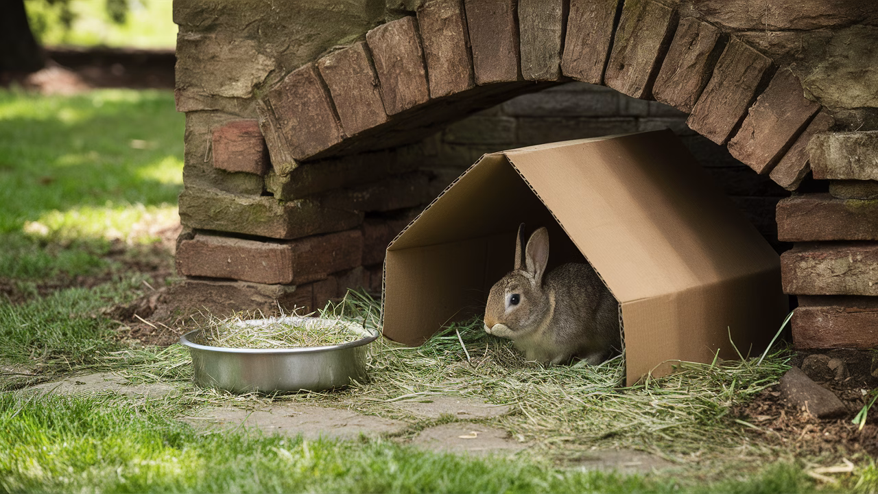 Creating refuge for lost rabbit Safe shelter for domestic rabbit