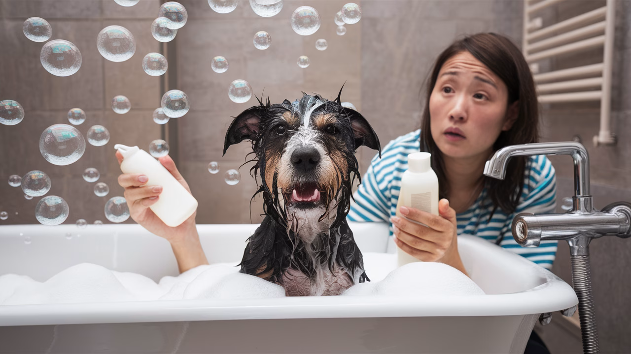 dog getting bath smell confusion