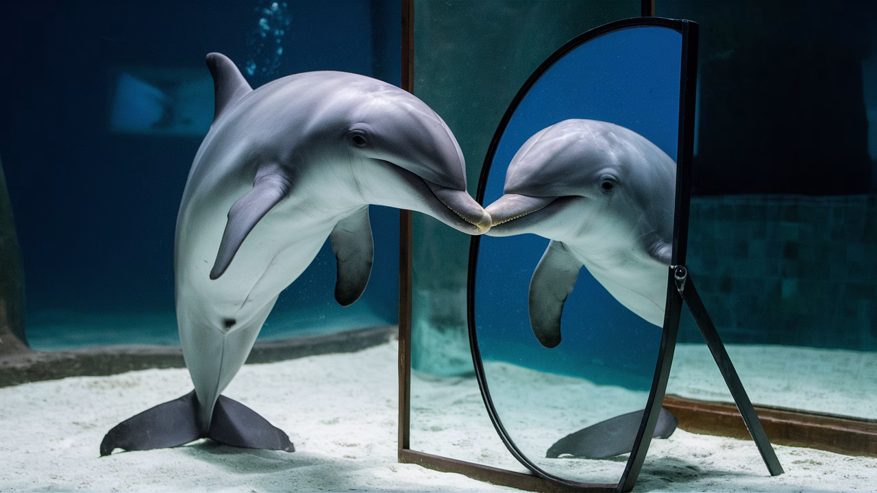 Dolphin mirror self-recognition Dolphin looking into mirror