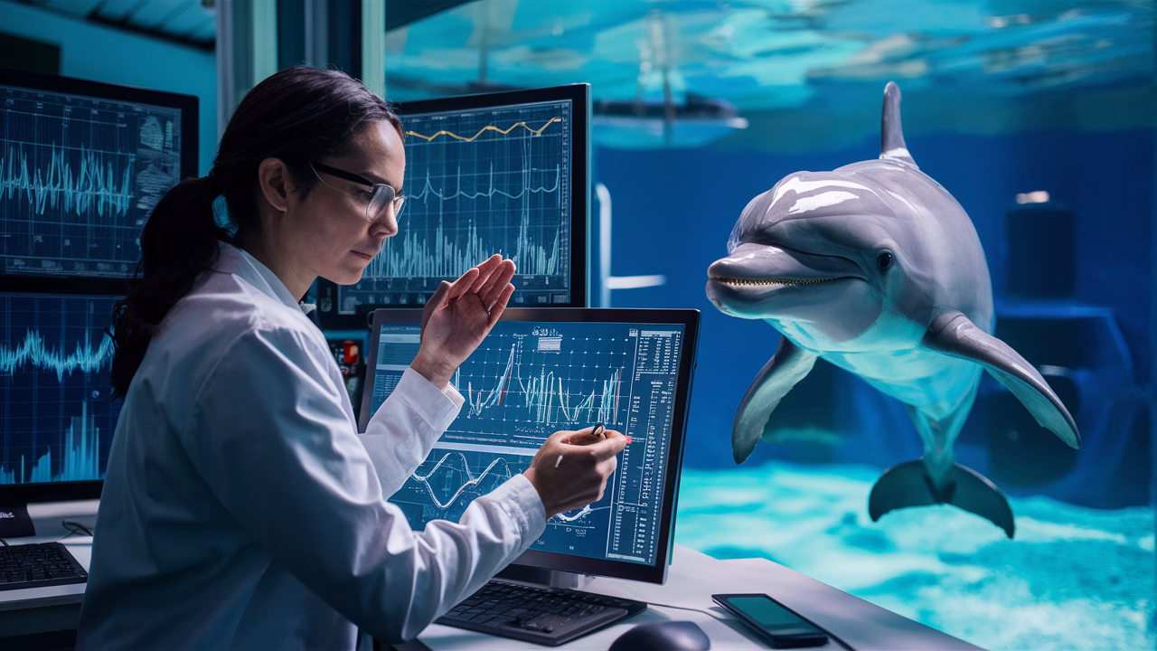 Marine research on dolphin sleep Marine biologist studying dolphin sleep