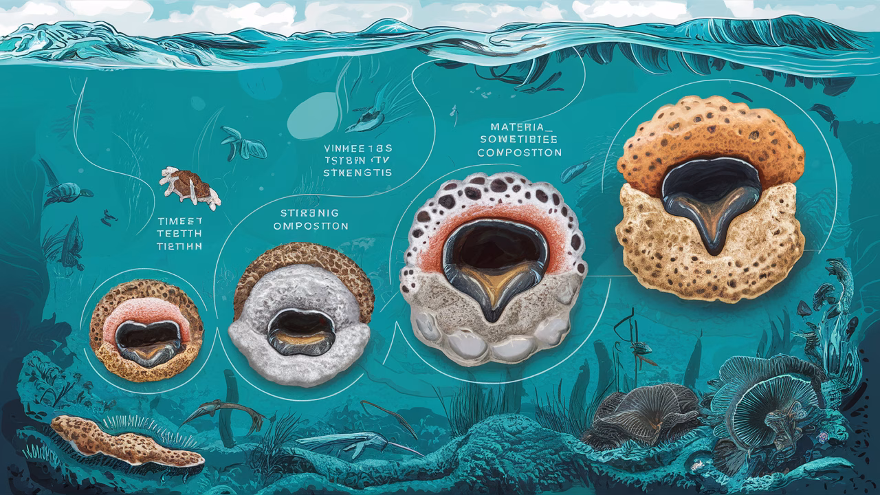 Evolution of snail tooth strength over time Evolution timeline of limpet teeth