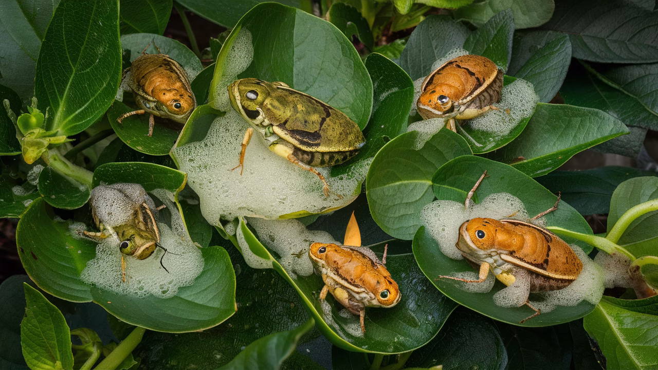 Natural habitat of froghoppers Froghopper habitat on a leafy plant