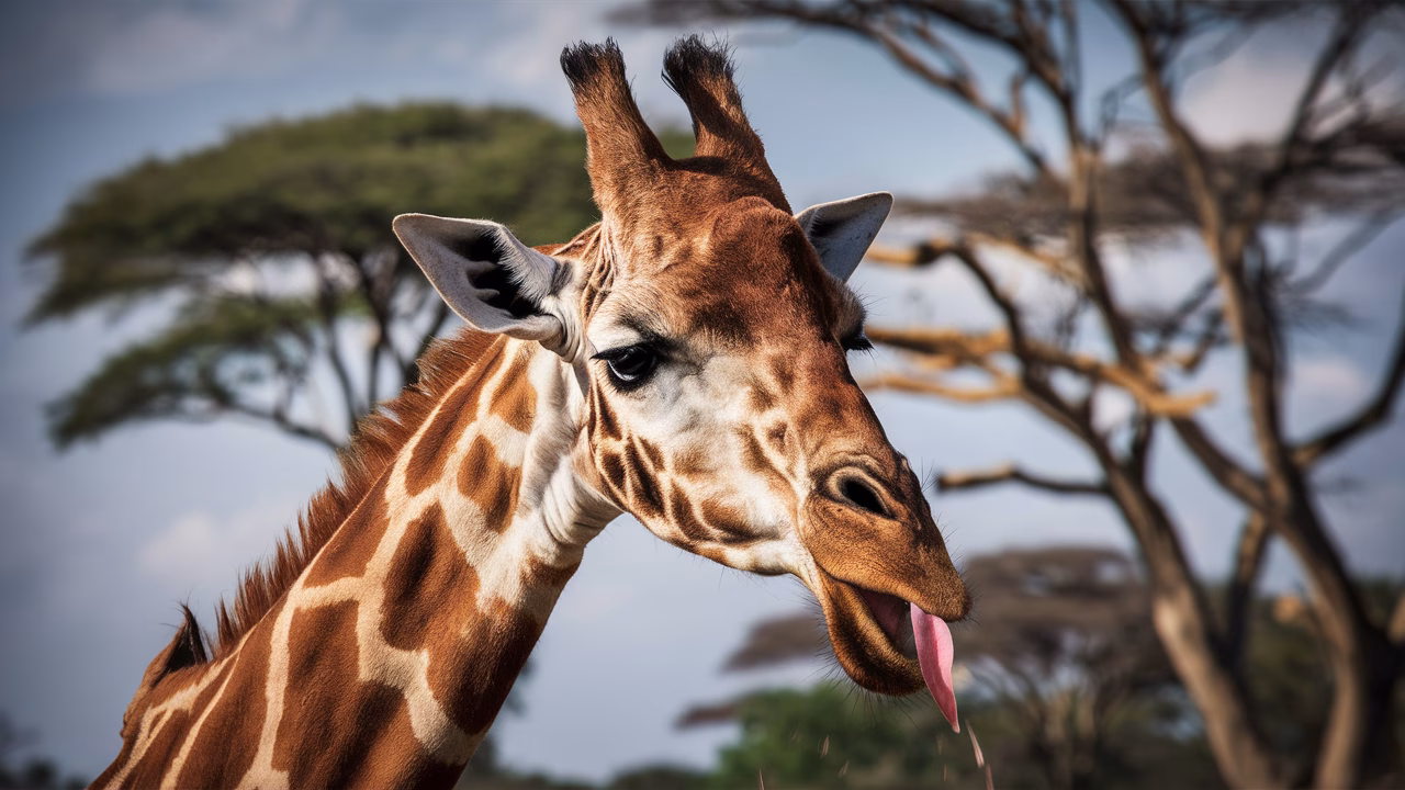 Healthy giraffe demonstrating grooming behavior Healthy giraffe demonstrating grooming
