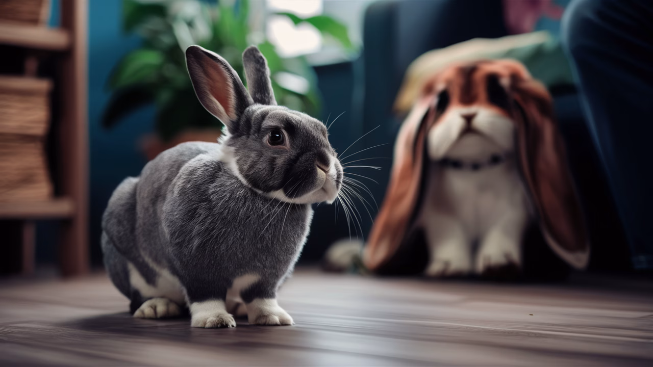 Rabbit showing passive aggression Angry rabbit turned away from owner