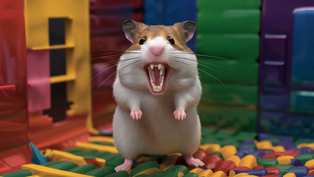Hamster defense stance Hamster standing on hind legs showing teeth