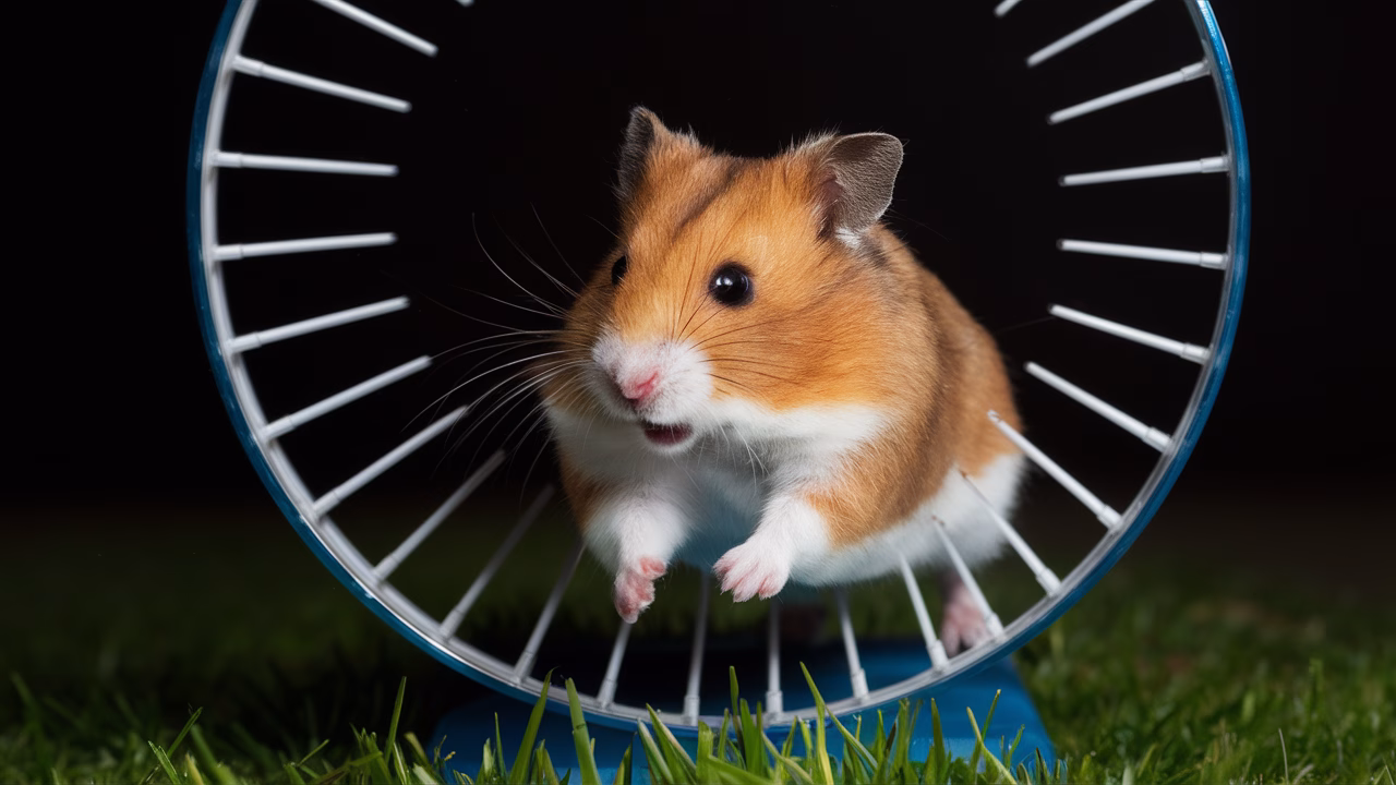 Quirky Habits of Hamsters and Rabbits Hamster on wheel at night
