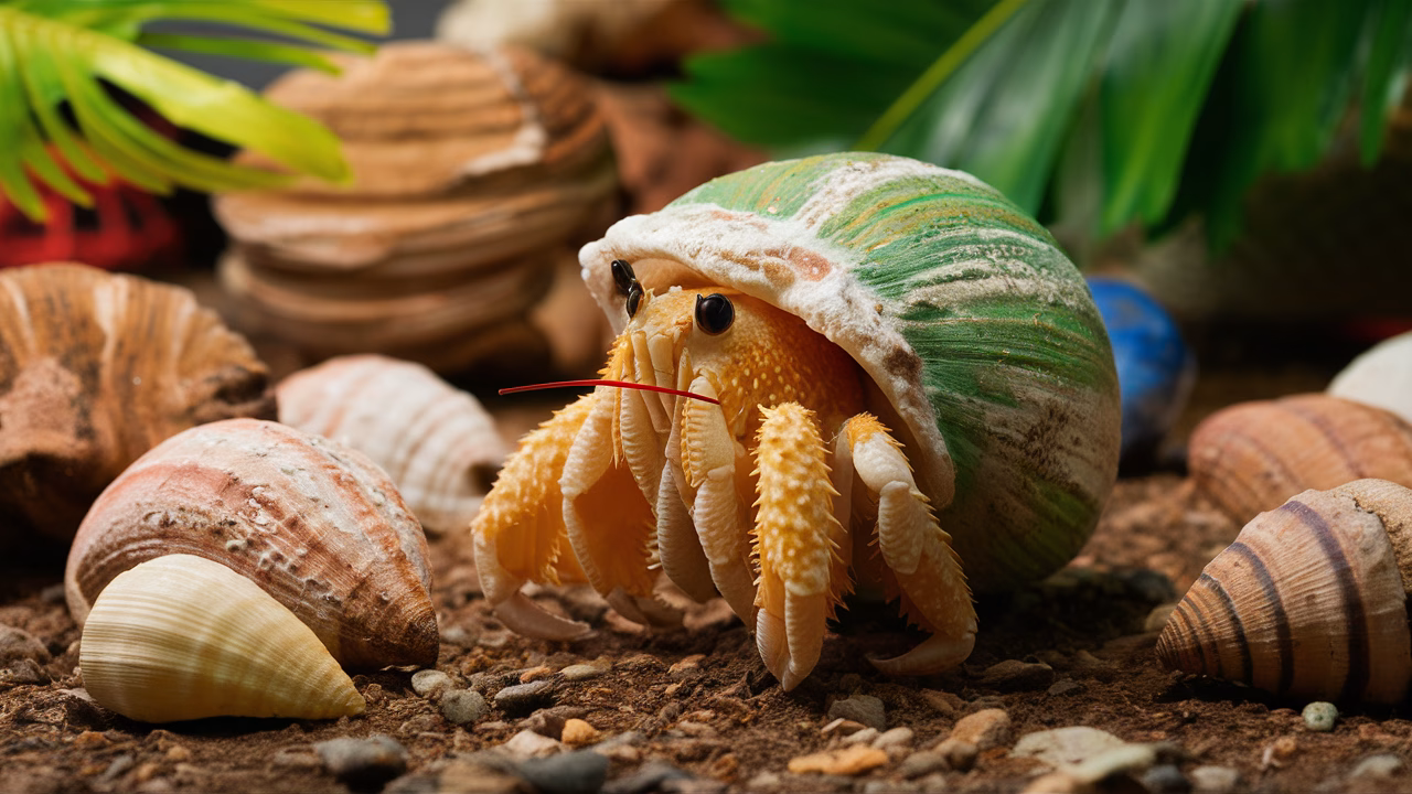 Hermit Crab exploring new shells hermit crab on colorful shells