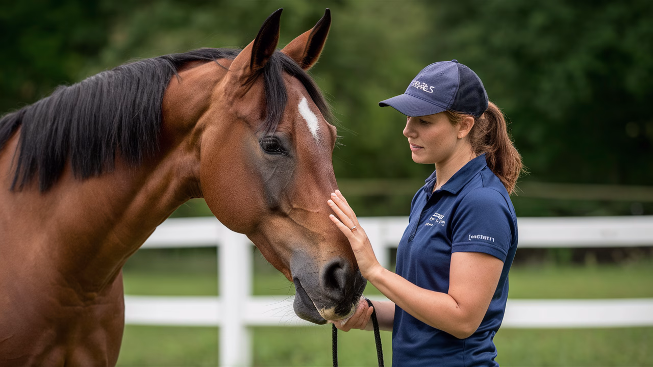 Horse trainer interacting with horse expressions