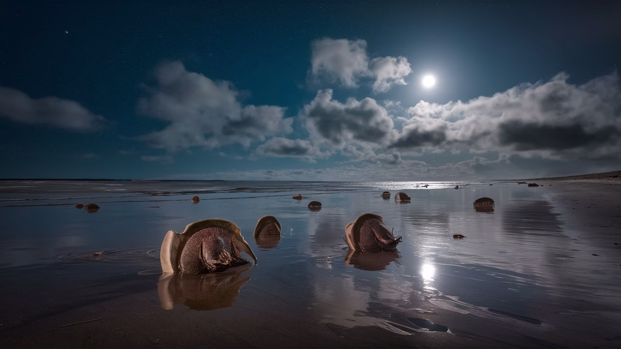 Mating under moonlight Horseshoe crab breeding at night