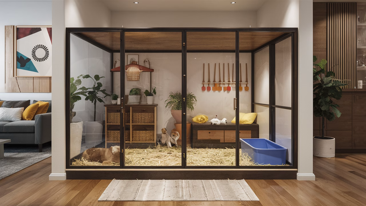 Secure indoor rabbit enclosure Indoor rabbit enclosure with secure gate