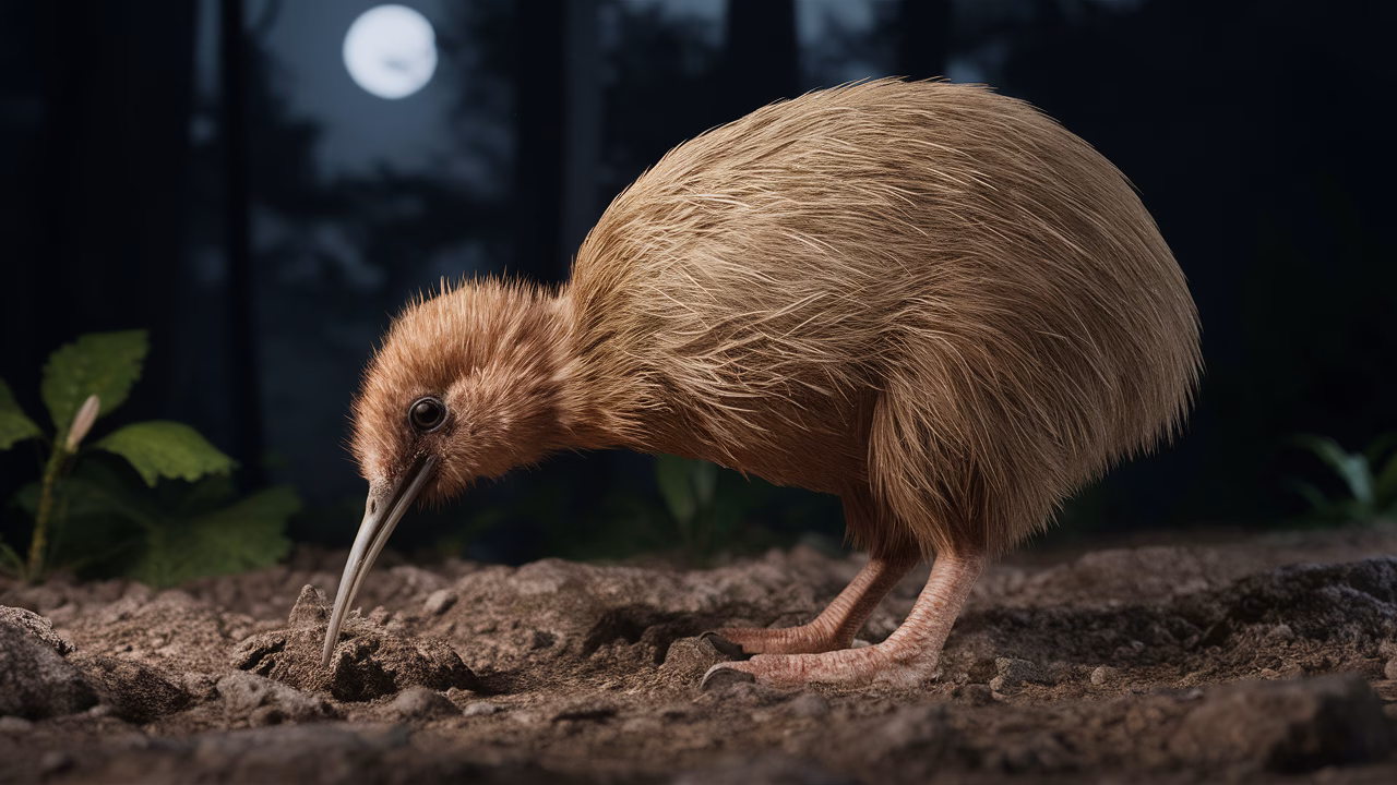 Kiwi using beak to sniff for prey Kiwi using beak to sniff for prey