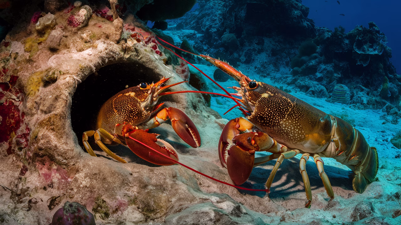 Lobster mating ritual underwater