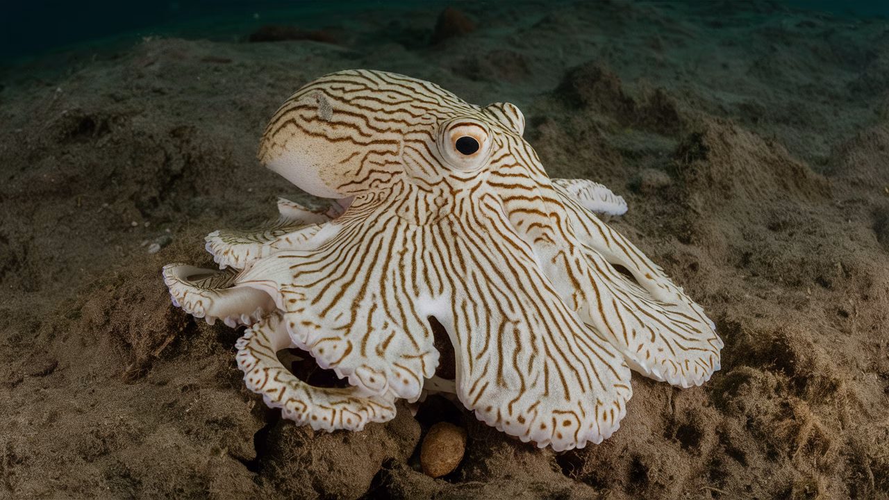 Mimic octopus posing as flatfish mimic octopus posing as flatfish