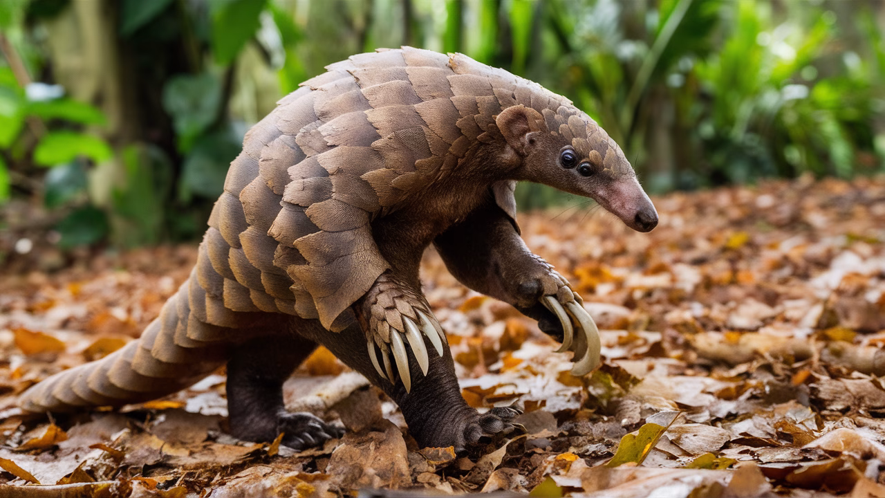 Knuckle-walking pangolin in forest floor Pangolin knuckle-walking illustration