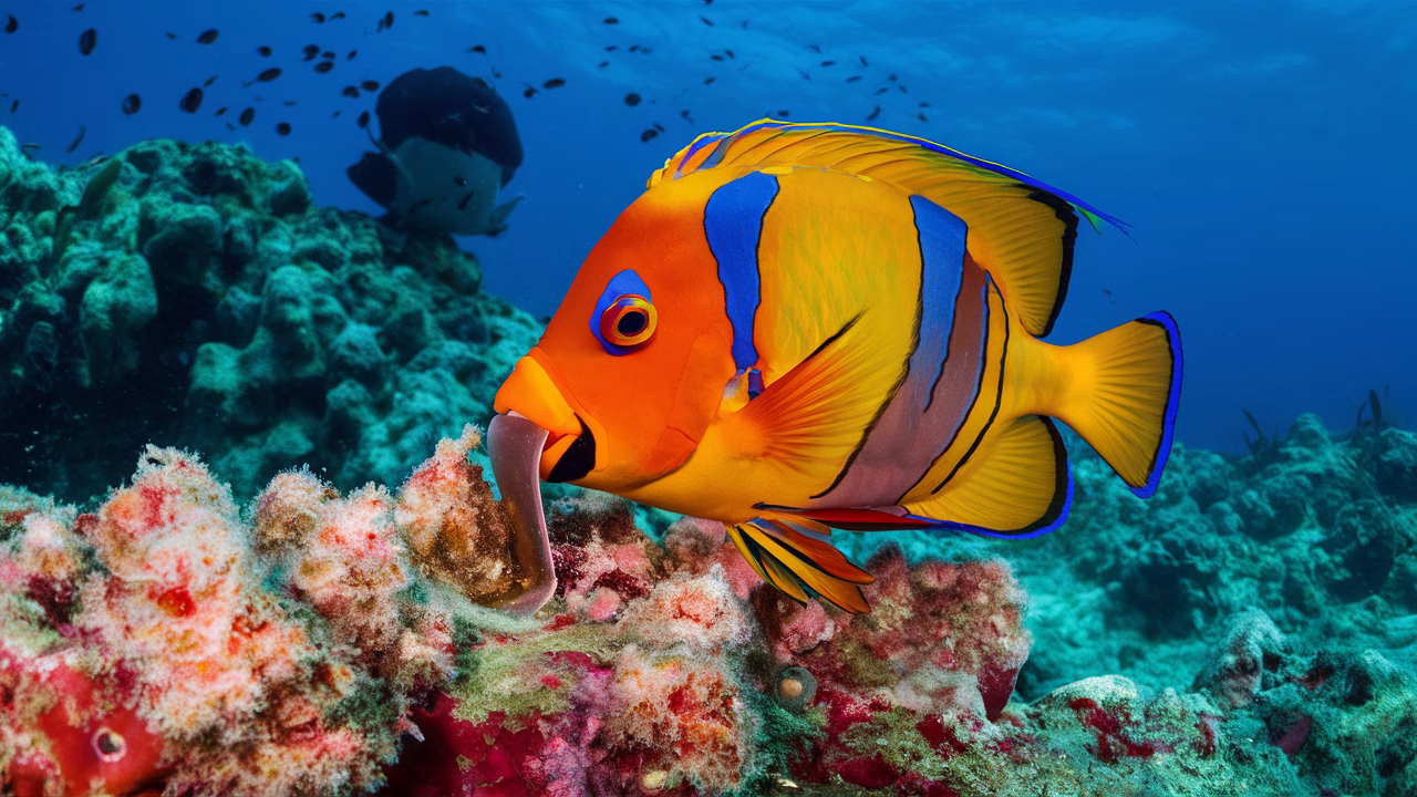Parrotfish feeding on coral Parrotfish grinding coral reef