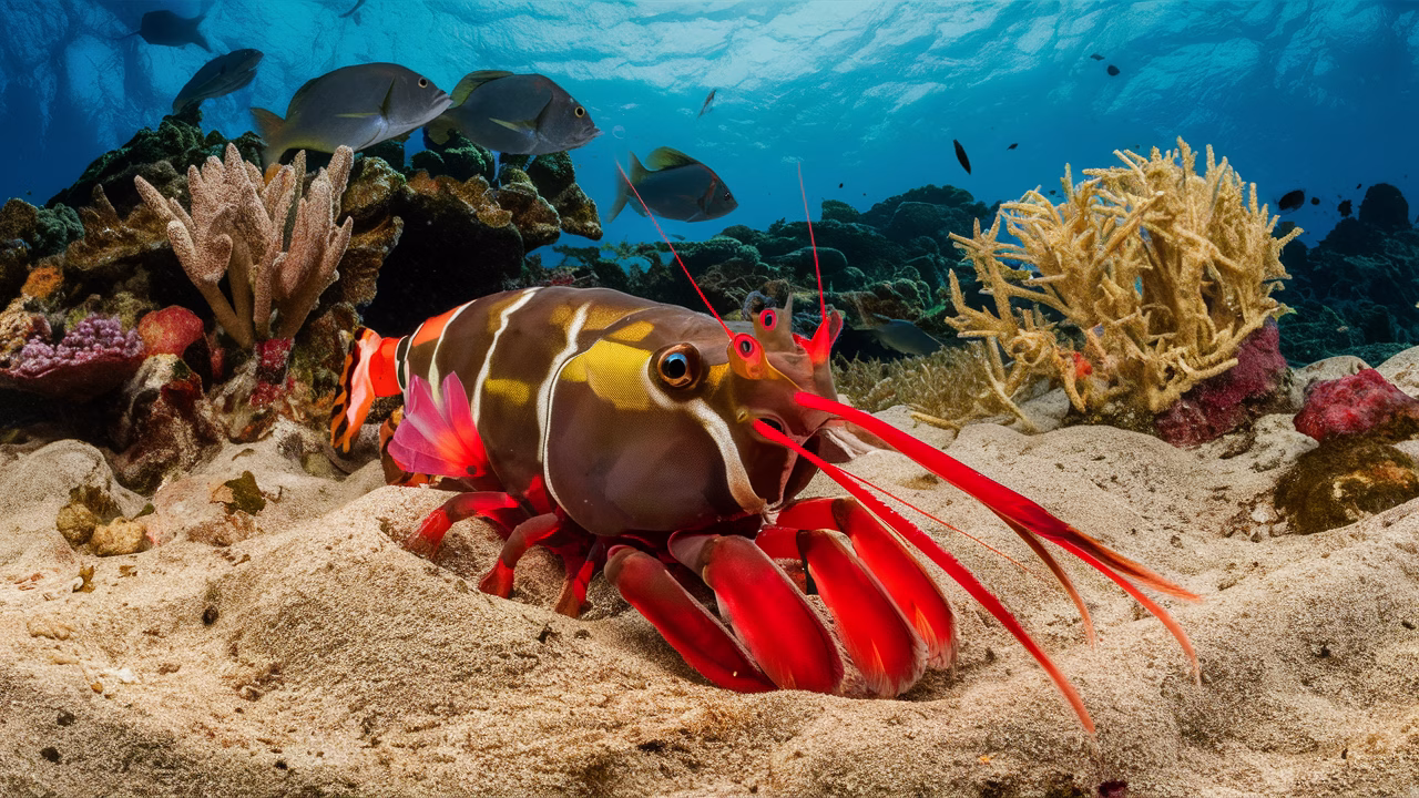 Pistol shrimp interacting with marine ecosystem Pistol shrimp in coral ecosystem