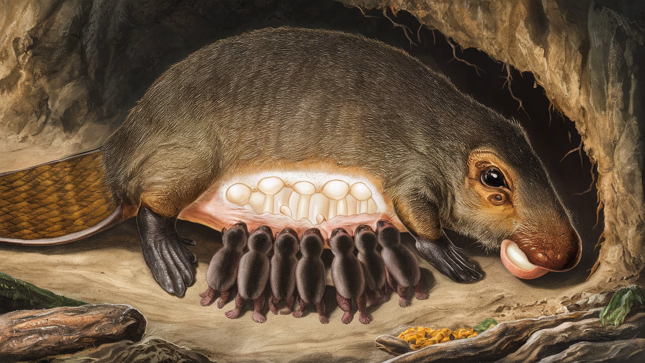 How platypus babies feed through skin pores Platypus milk-feeding adaptation