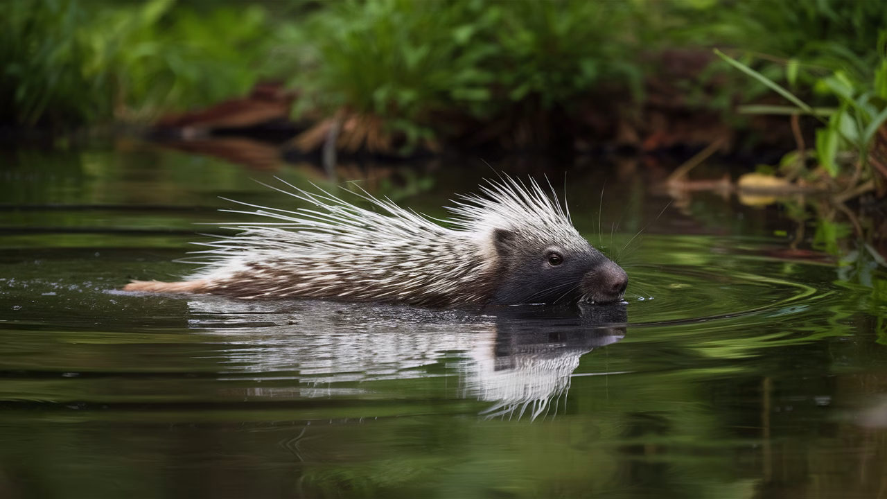 Porcupine in the wild forest Porcupine natural habitat