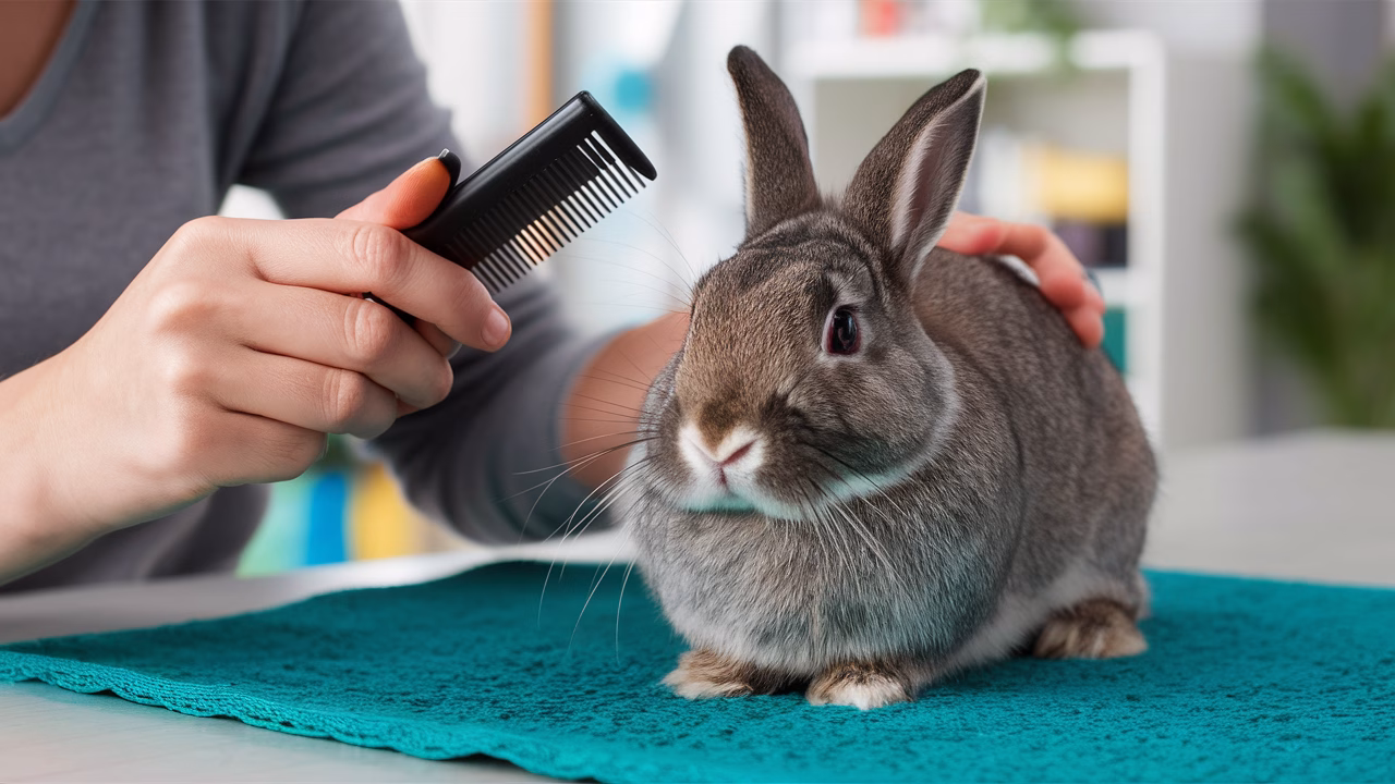 Brushing rabbit fur Brushing rabbit fur with grooming tool