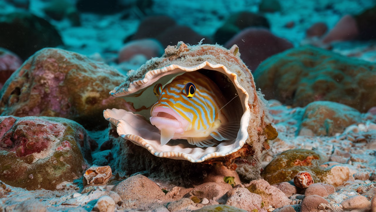 Sarcastic Fringehead's rocky habitat Fringehead in rocky habitat