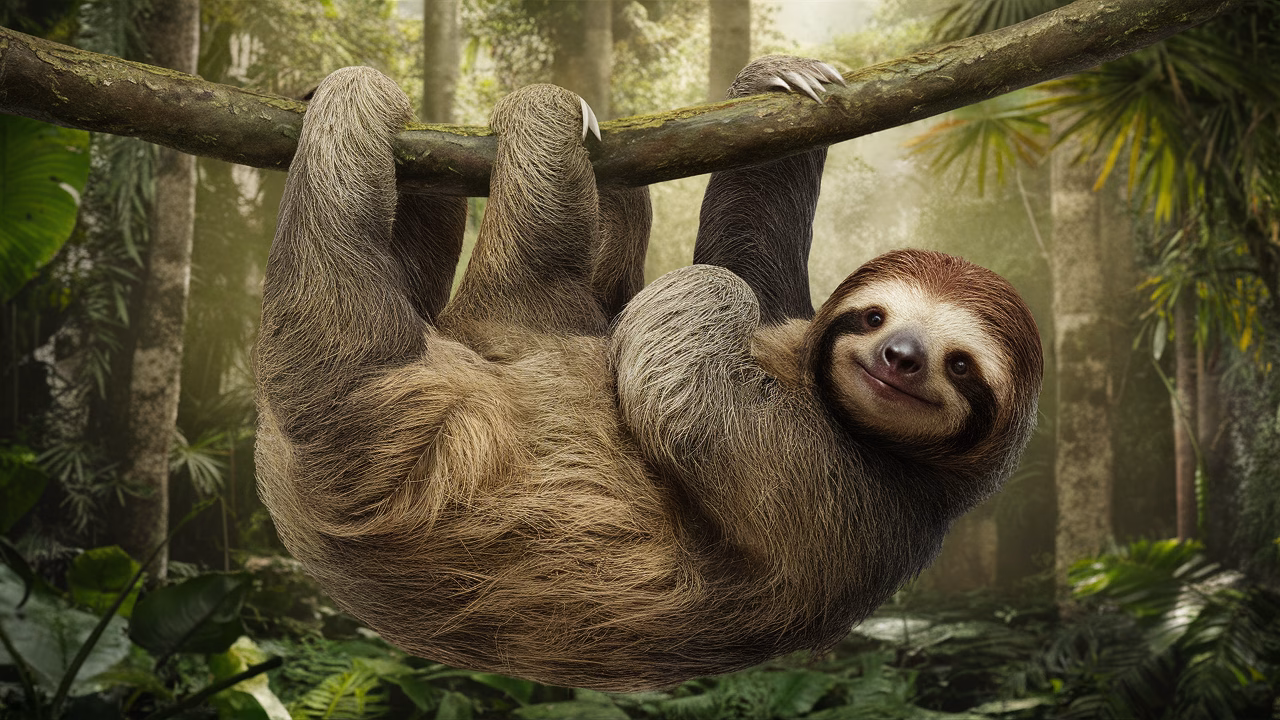 Sloth hanging upside down Sloth hanging upside down