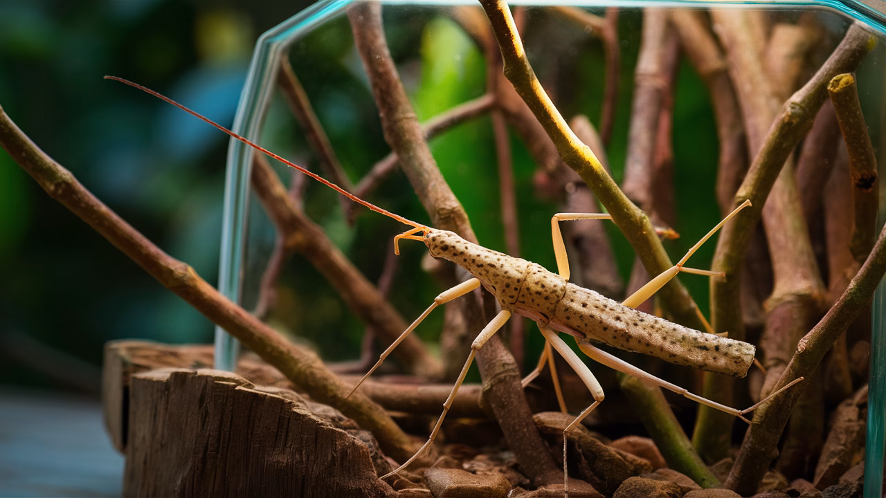 Stick insect blending into habitat stick insect camouflaged on branch