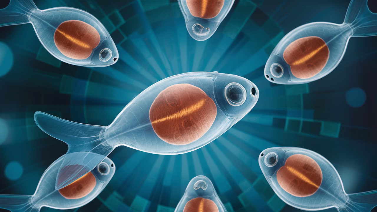 Zebrafish embryo under microscope Zebrafish embryo under microscope