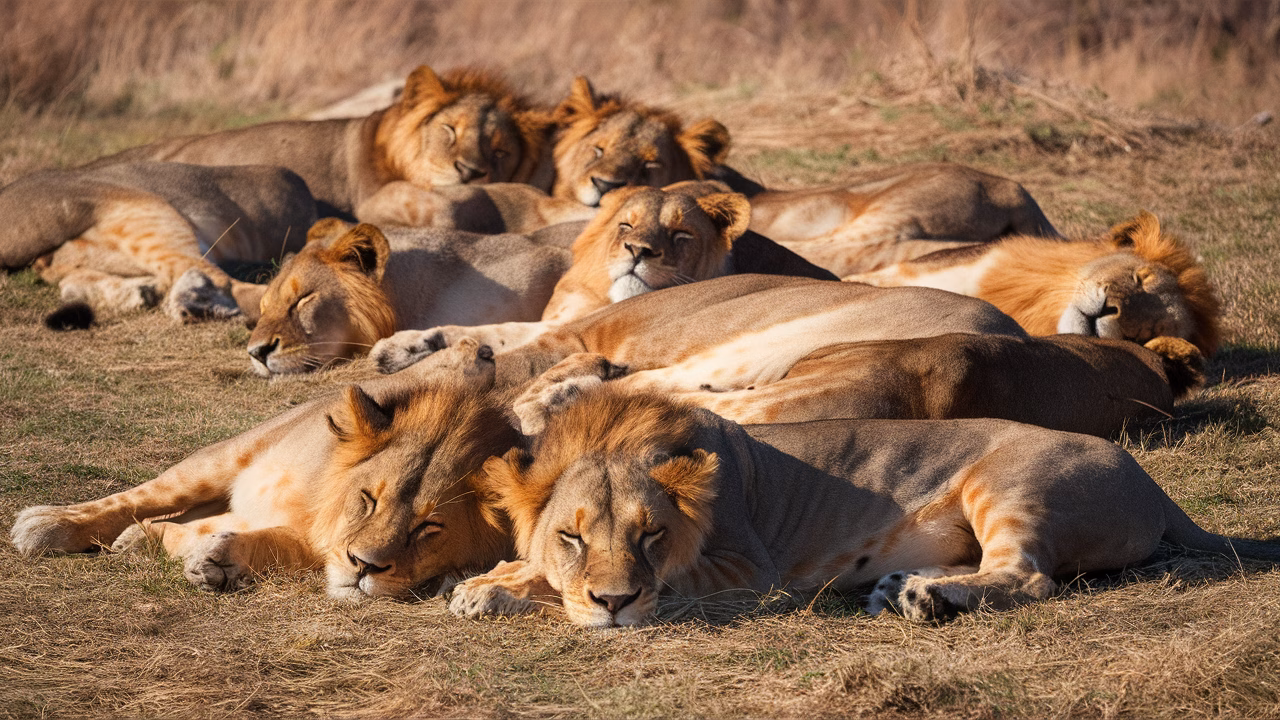 Lion resting in natural setting Wild lion sleeping