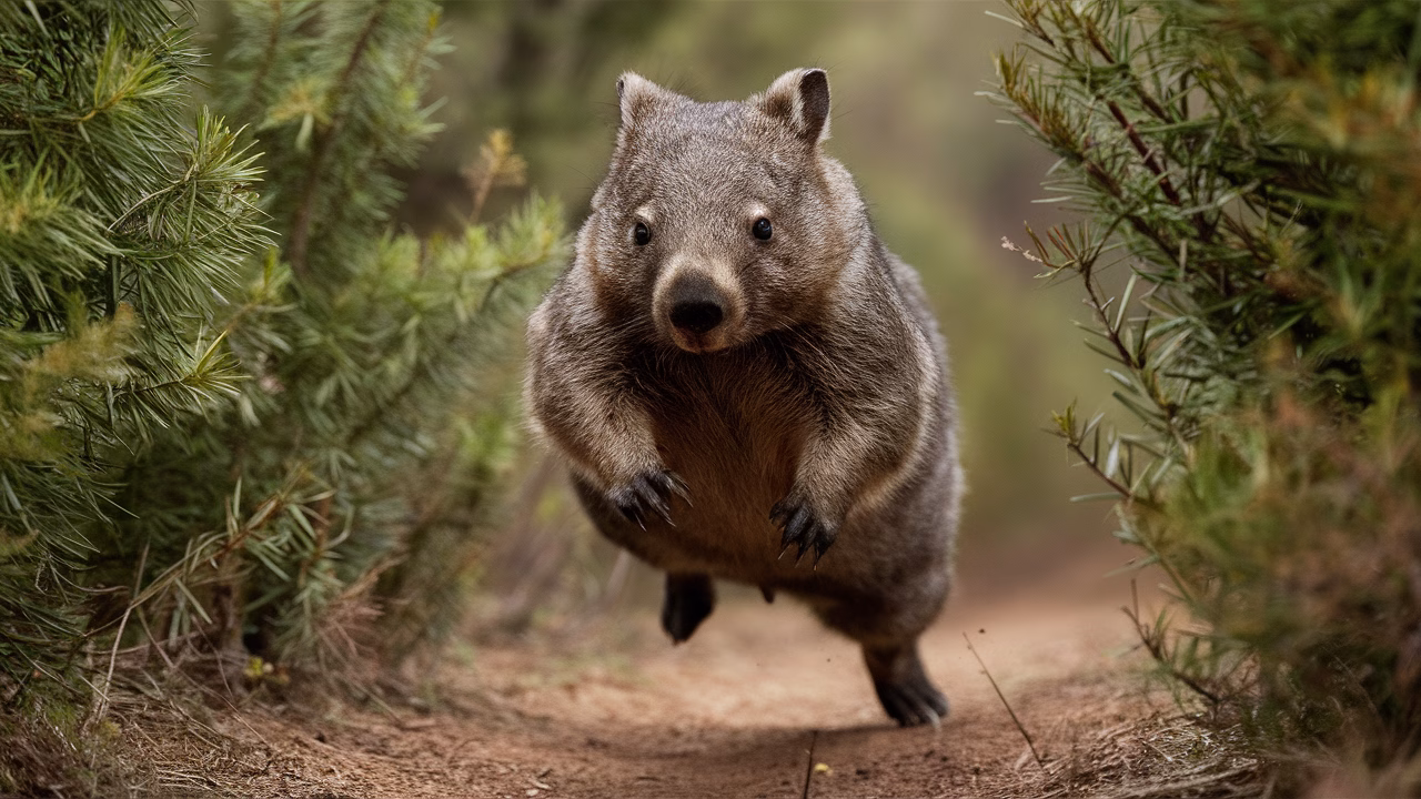 Wombat physical adaptations Running wombat in forest